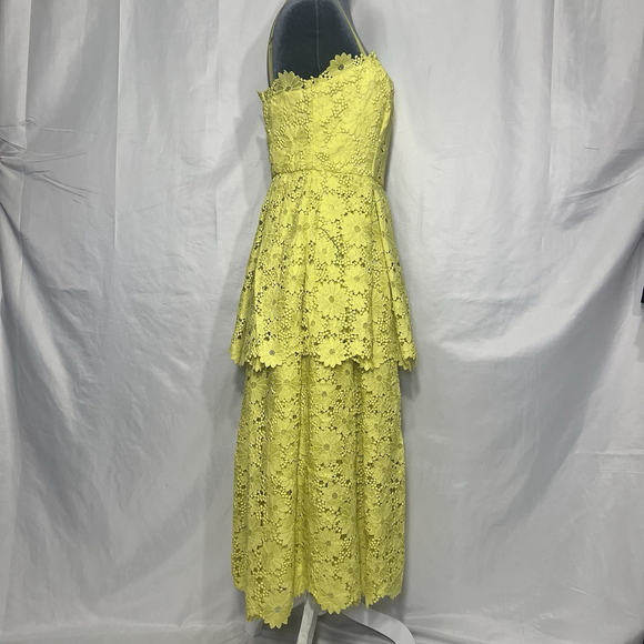 Anthropologie Maeve Tiered Lace Eyelet Dress Chartreuse Yellow Sz 8 Midi Flowy - Picture 11 of 16